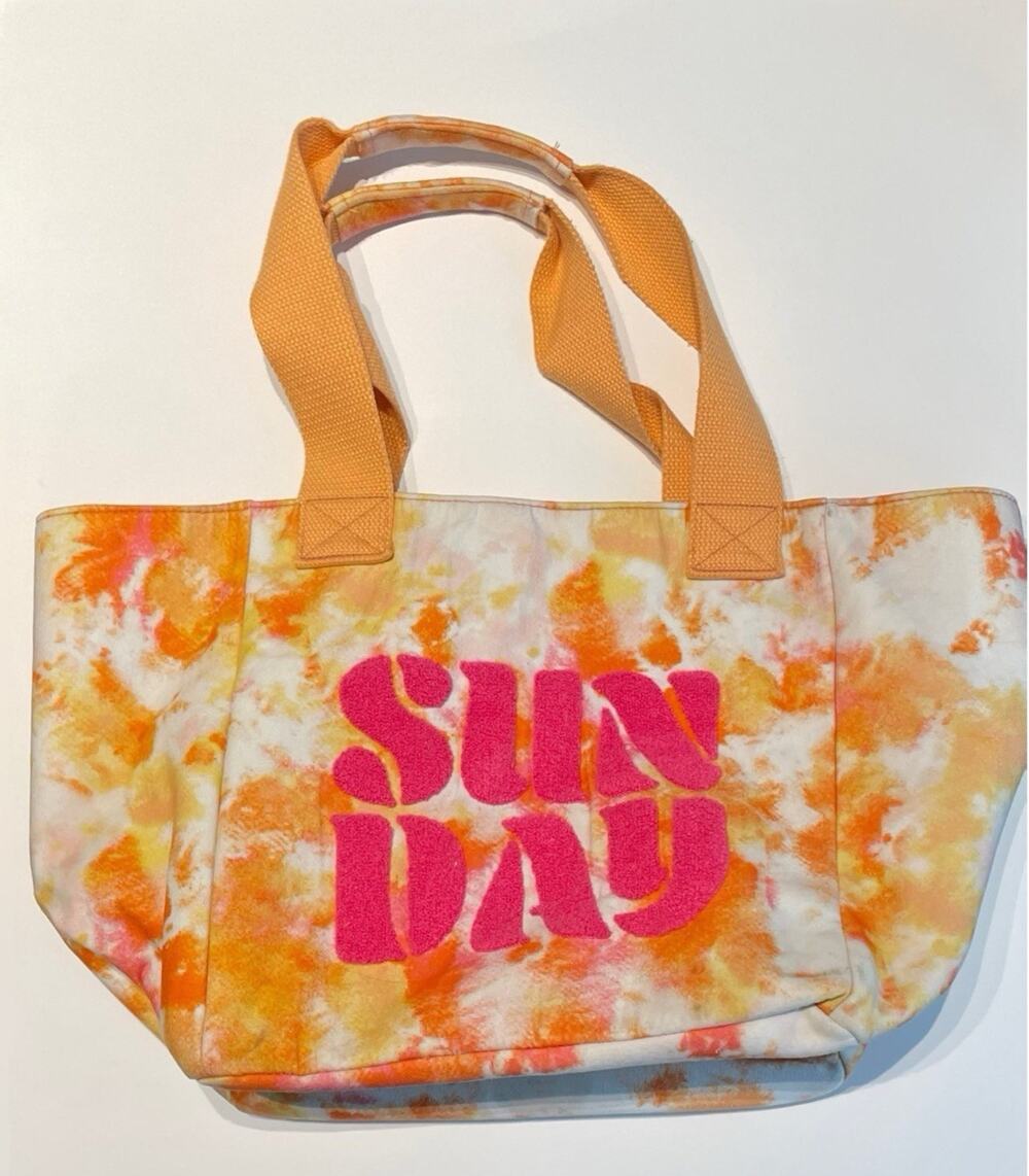 AERIE Sunday Canvas Tote Beach Bag Orange Pink Sun Day